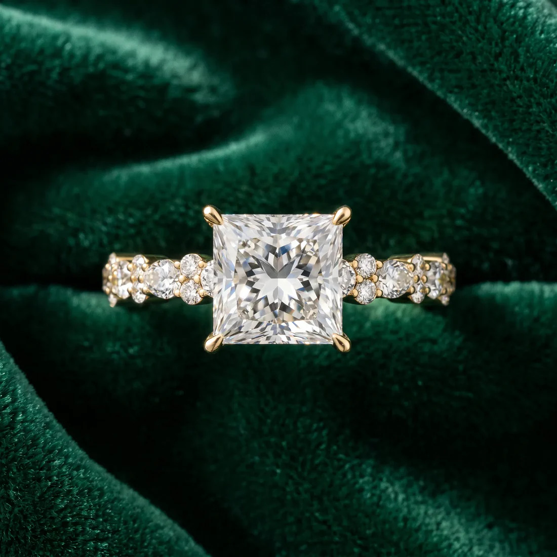 Stunning Princess Cut Diamond Solitaire Ring in 14K Yellow Gold
