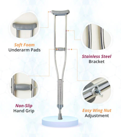 SNUG360 Underarm Walking Crutches | Adjustable Stainless Steel Crutches