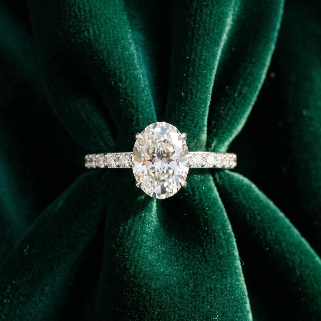 Stunning White Gold Oval Cut Diamond Pavé Engagement Ring