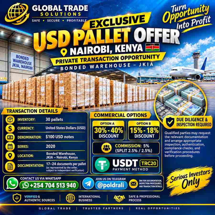 30 USD pallets reportedly available at a bonded warehouse in the JKIA area.
