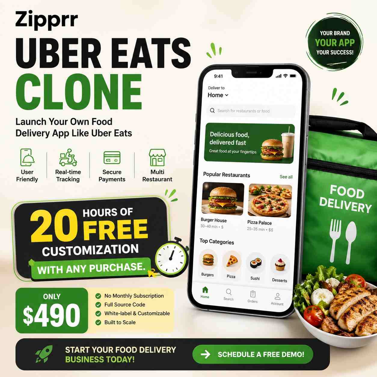 Launch a Food Delivery App for Just $490 with Zipprr