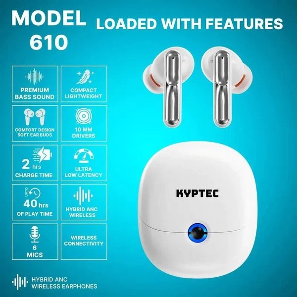 Kyptec LifeStyle® 610 Hybrid ANC Earbuds for Powerful Music, Voice Clarity & Wireless Convenience